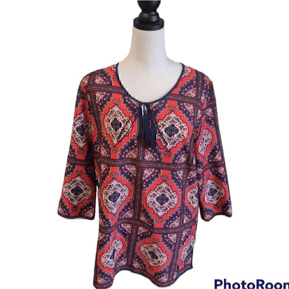 Kut from the Kloth Tops - Kut  from the Kloth V-Neck 3/4 Sleeve Blouse with Tassels size Med color Red/Blu